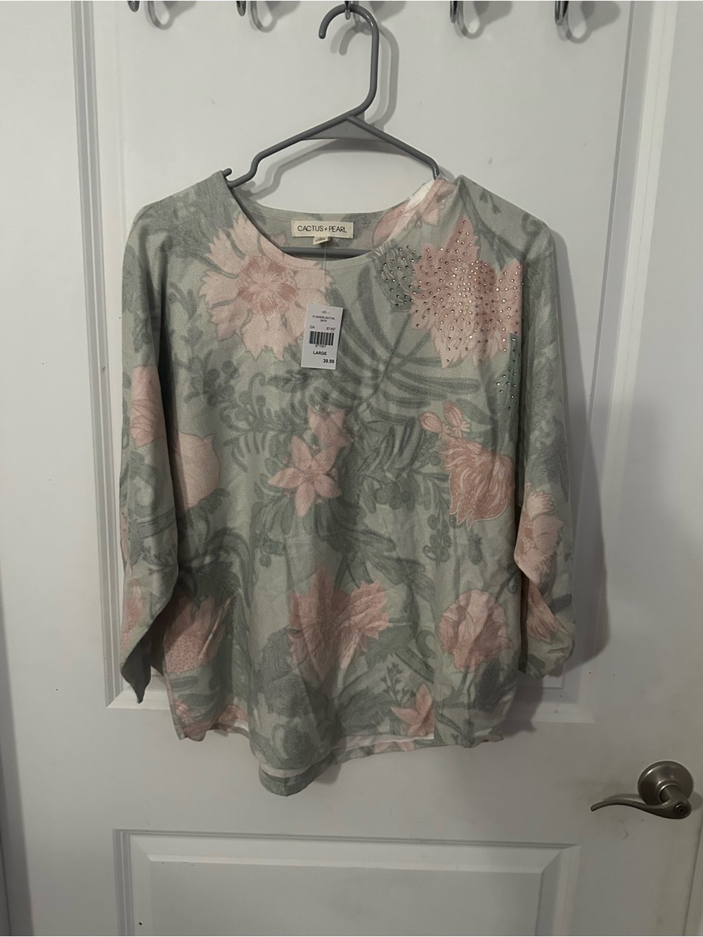 Source Unknown Floral Crewneck Tunic in Sage and Blush